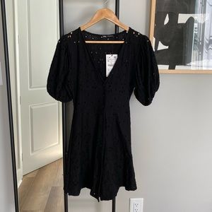 Zara black eyelet button up dress